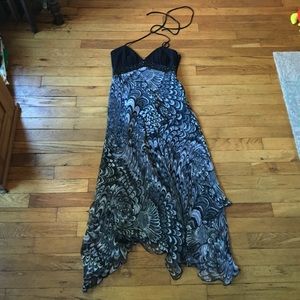 Black and white halter dress with beaded details