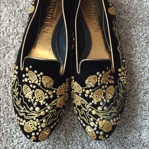 Alexander McQueen Embellished Velvet Loafers.