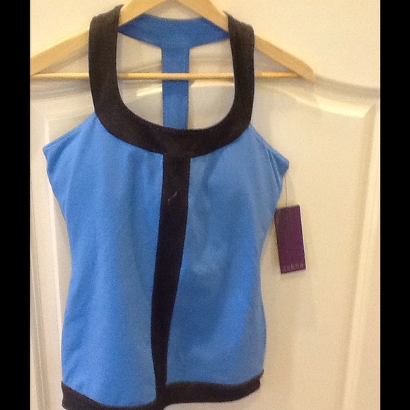 NWT blue with grey trim racer back yoga top