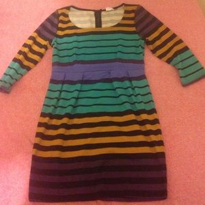 Striped green, tan and purple dress