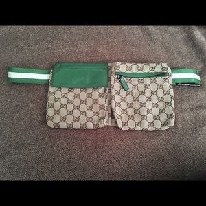 Authentic Gucci green and Gg pattern fanny pack