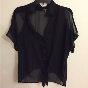 Open shoulder sheer black shirt