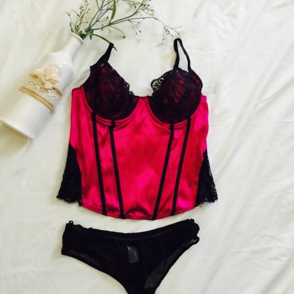 Frederick's Red Corset with Black Lace.