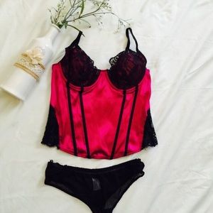 Frederick's Red Corset with Black Lace.