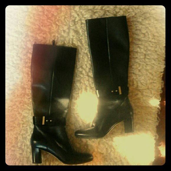 Cole Haan Mod Black Leather and Patent  Knee Boots