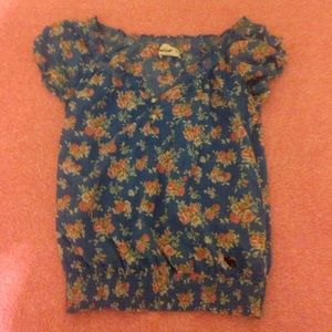 Flower printed blouse and green stripped shirt