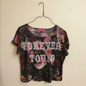 Floral "forever young" crop top