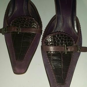 Paolo purple suede/alligator skin slip on pumps