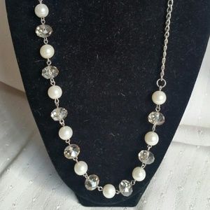 Faux pearl and crystal necklace