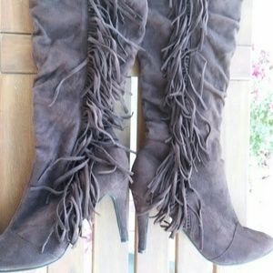 Faux Suede Fringe Boots