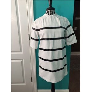 Striped Leather shift dress