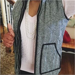 J. Crew style herringbone grey quilted vest