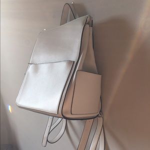 Cream-White Boxy Faux Leather Backpack