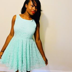 Mint lace skater dress