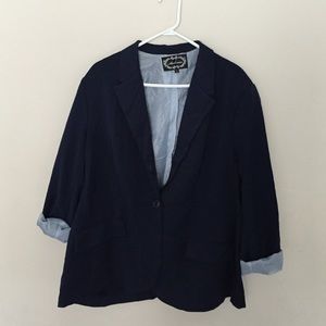 Plus-Sized Navy Blazer w/ Pinstripe Lining