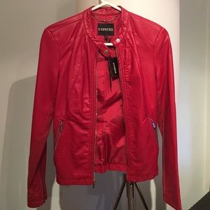 Red leather express jacket brand new with tags