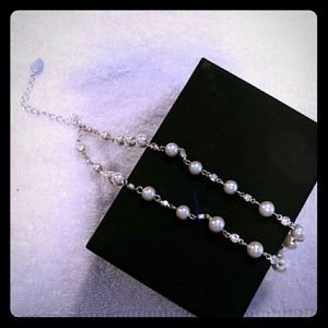 Pearl silver and clear crystal necklace