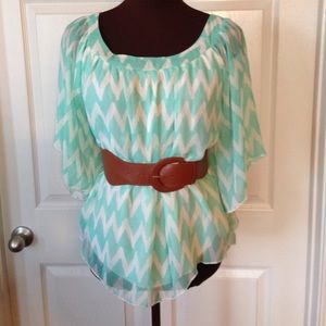 Sheer Chevron Print Top with belt