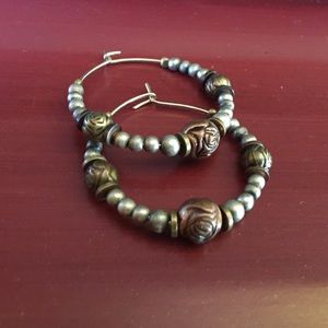 Copper Rose Beaded Fashion Ring Earrings