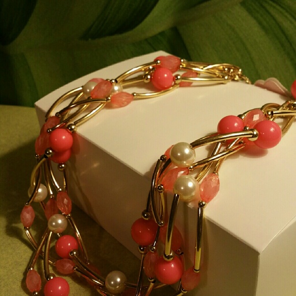 Tangerine & gold tone beads & pearl set - Picture 4 of 4