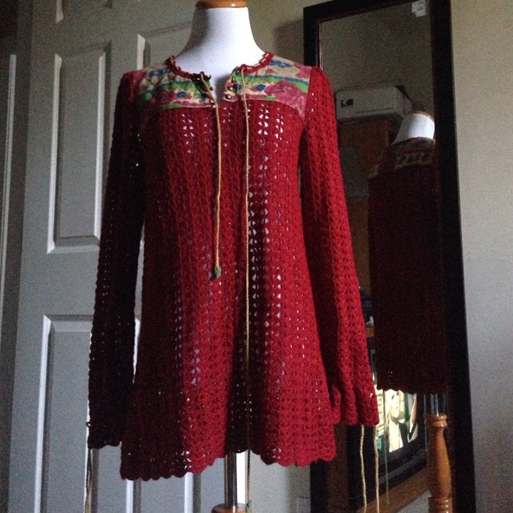 Free people Red rose knit tunic sweater