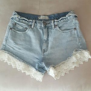 Free People Denim and Lace Shorts