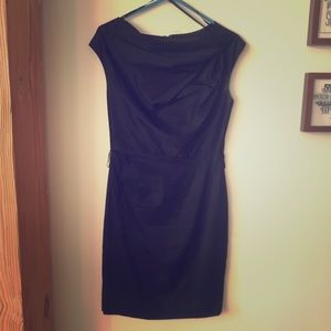Black angular neck cocktail dress