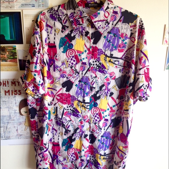 ROMWE Illustrated Button Up