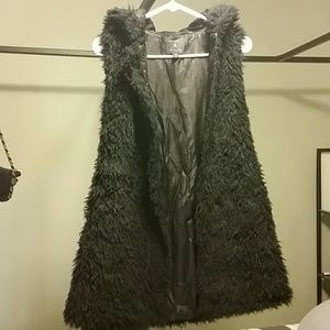 Hooded faux fur vest