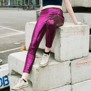Magenta Sequins Leggings