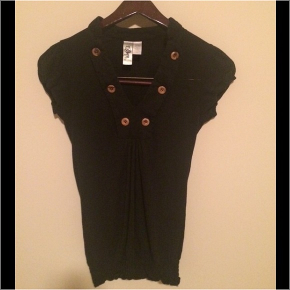 Black V Neck Top With Brown Buttons Very Versatile