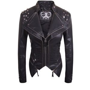 Women's leather studded jacket