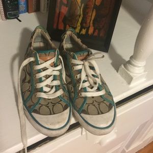 Coach brown sneakers with emerald green details