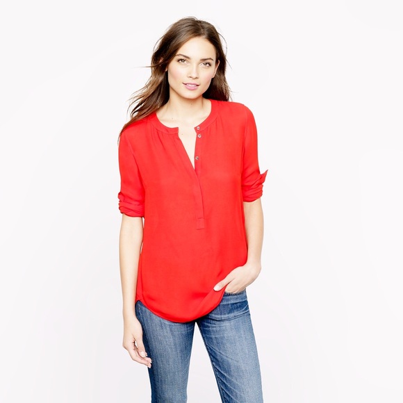 J. Crew Tops - JCREW Drapey Crepe Henley Tunic in NAVY