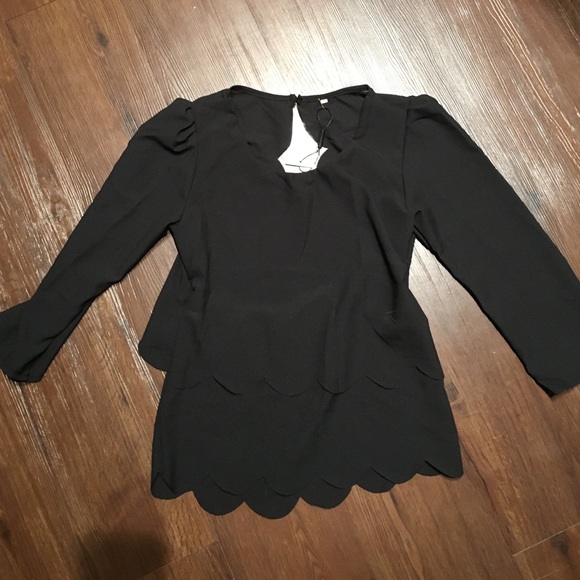Black Scalloped Shirt with Cutout Back