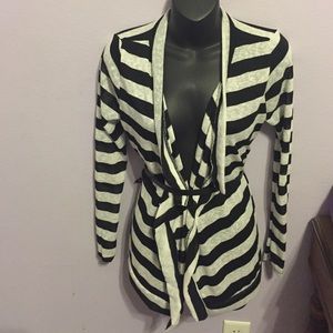Black and white striped cardigan