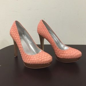 Peach wooden heel pumps