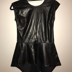 Faux leather peplum  blouse