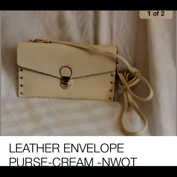 CREAM LEATHER ENVELOPE PURSE, handbag