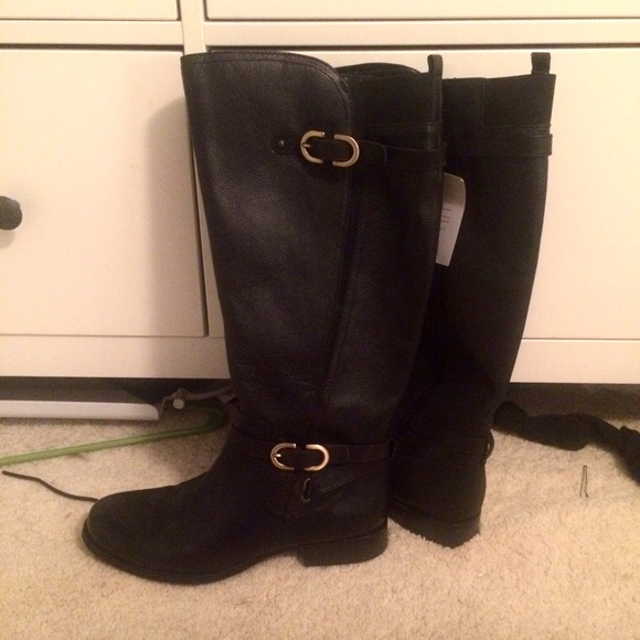 Wide calf black leather riding boots