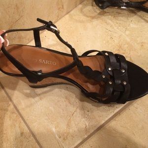 Franco Sarto Black/silver/cork wedges