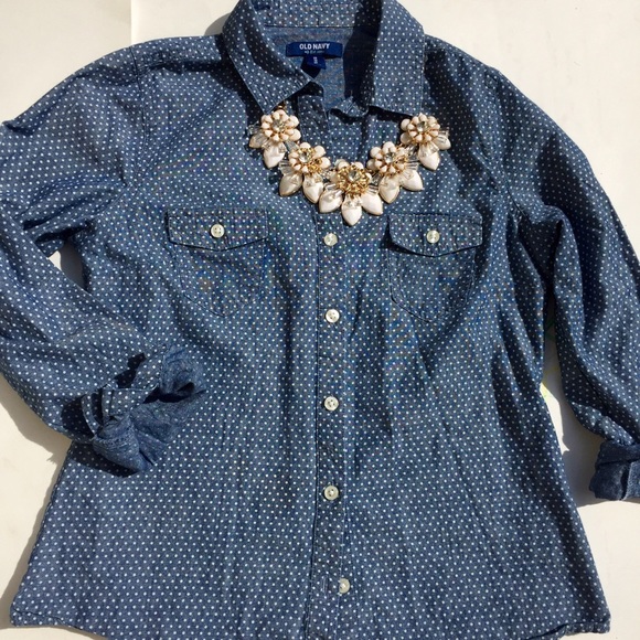 Denim polka dot button up