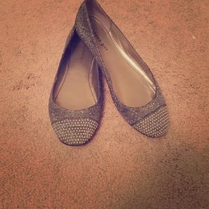 Madden Girl pewter and silver stuffed flats