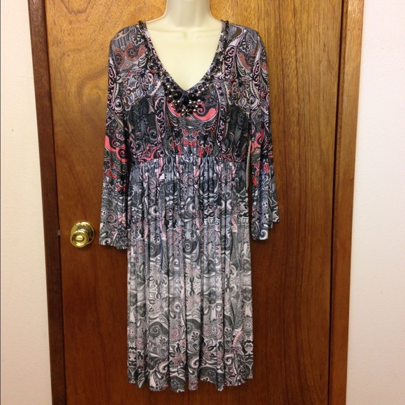 BOSTON PROPER BEADED VNECK DRESS - Picture 1 of 3