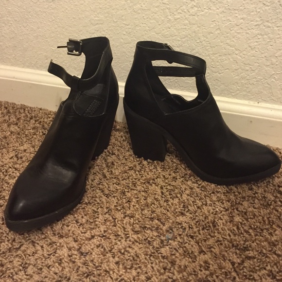 Black T-Strap Buckled Booties