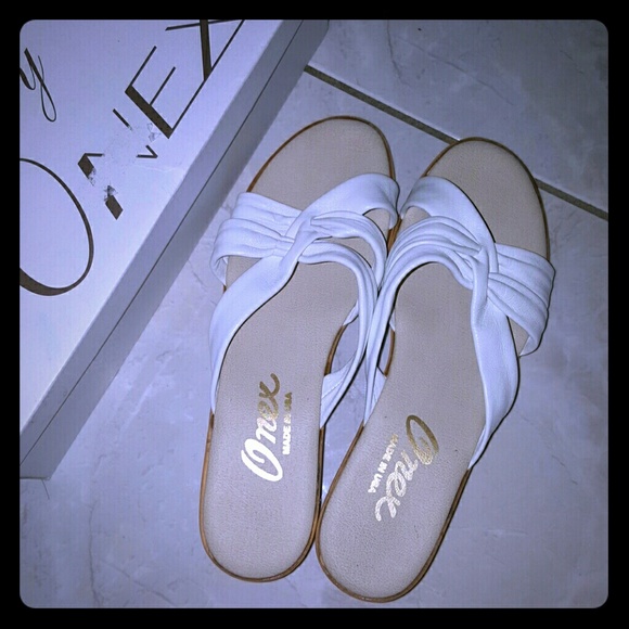 White onex sandals. Made in USA
