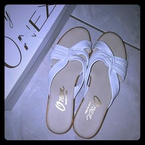 White onex sandals. Made in USA