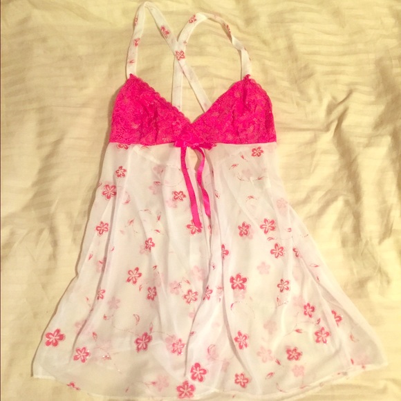 Pink and white cami and thongs