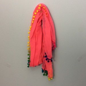 Sheer Pink Scarf w/ fringe rainbow balls