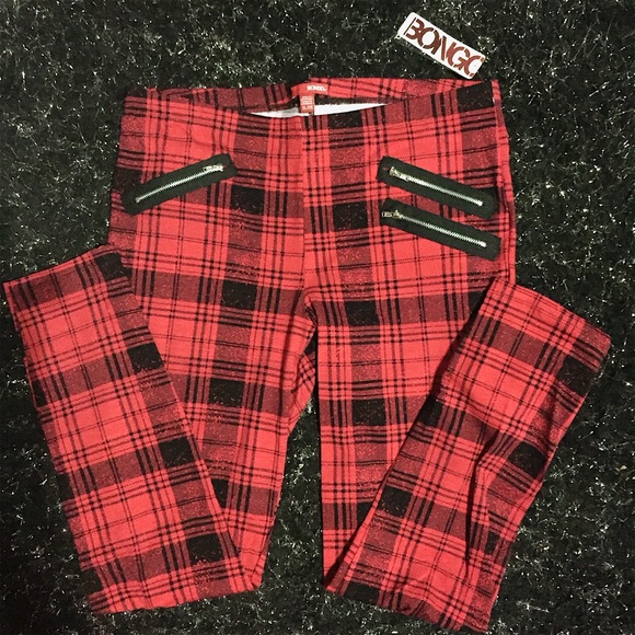 BONGO Pants - Black/red plaid punk style leggings